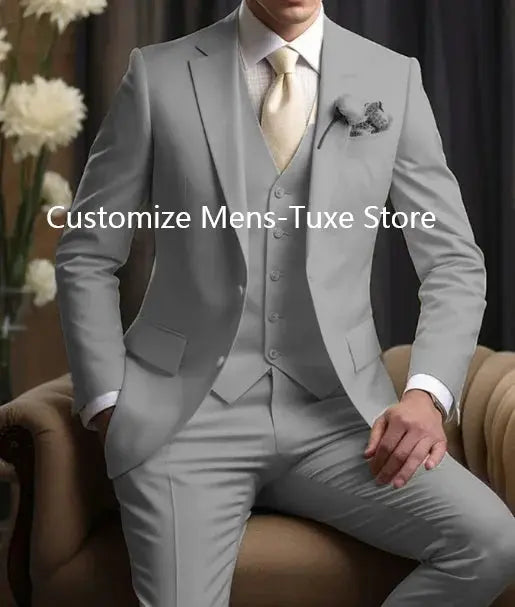 Elegant Wedding Men's Suits Blazer Slim Fit 3 Pcs Jacket Pants Vest Luxury Costume Homme Formal Party Male Clothing Chic Le'Meek