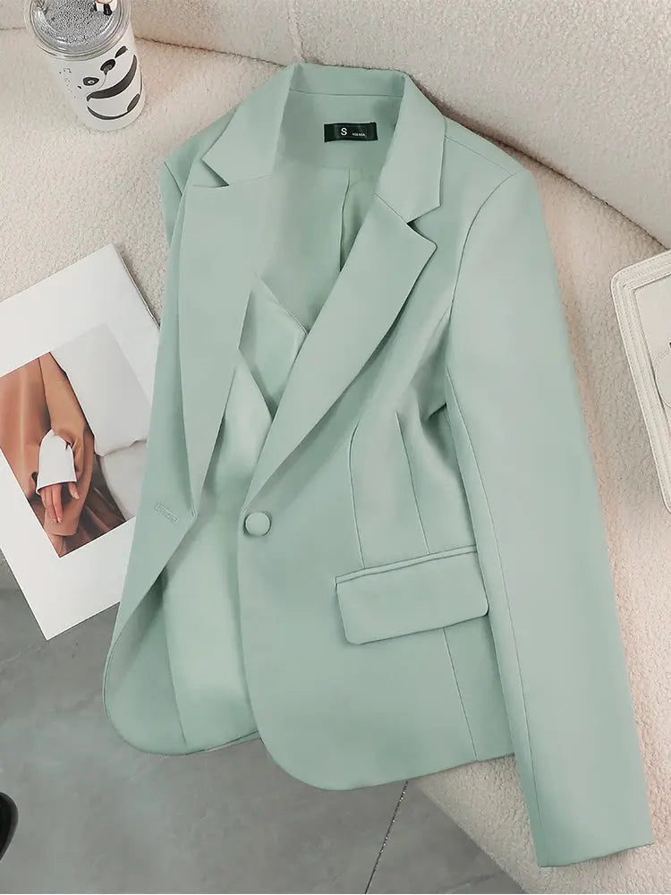 Women Blazer Ladies Red Green Beige Black Solid Female Business Work Wear Slim Formal Jacket Coat For Autumn Winter Chic Le'Meek