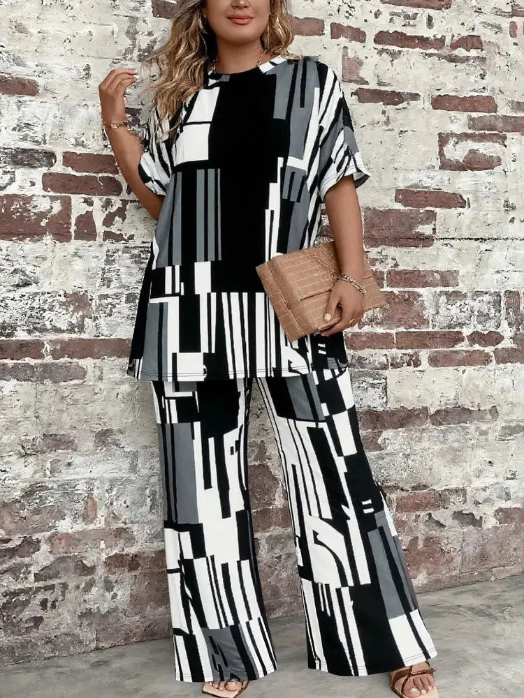 2 Piece Women Sets 2025 New Arrival Plus Size Summer Autumn Matching Sets Top And Pants Suits Oversized Outfits Clothing Chic Le'Meek