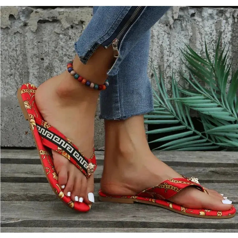 Sexy Flip-Flops Women's Slippers Fashion Fashion Printing Flat Flip-Flops Outdoor Slippers Flat Slippers Women's Large Size 43 AliExpress