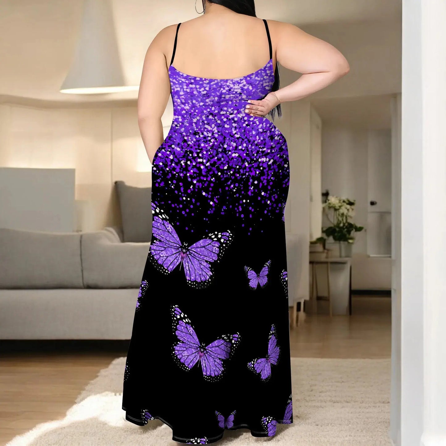 Plus Size Womens Sexy Casual Dresses for Curvy Women 3D Printed halterneck Leeveless Slip Dress Loose Maxi Dress Chic Le'Meek