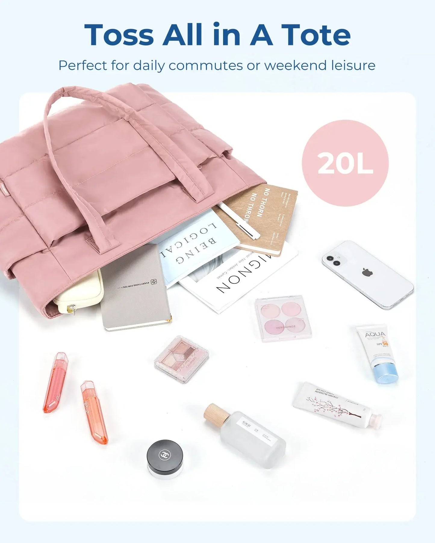 BAGSMART The Bubble Tote Bag Cotton Padded Female Quilting Puffy Shoulder Shopper Purse Simple Daily Handbag Women's Bags Temu