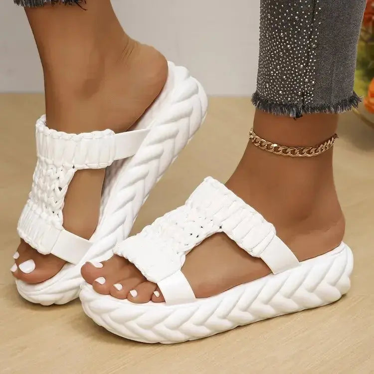 Braided Slippers Women Knit Platform Summer Gladiator Sandals Thick Heels Ladies Shoes Casual Beach Slippers Women Slides Women AliExpress