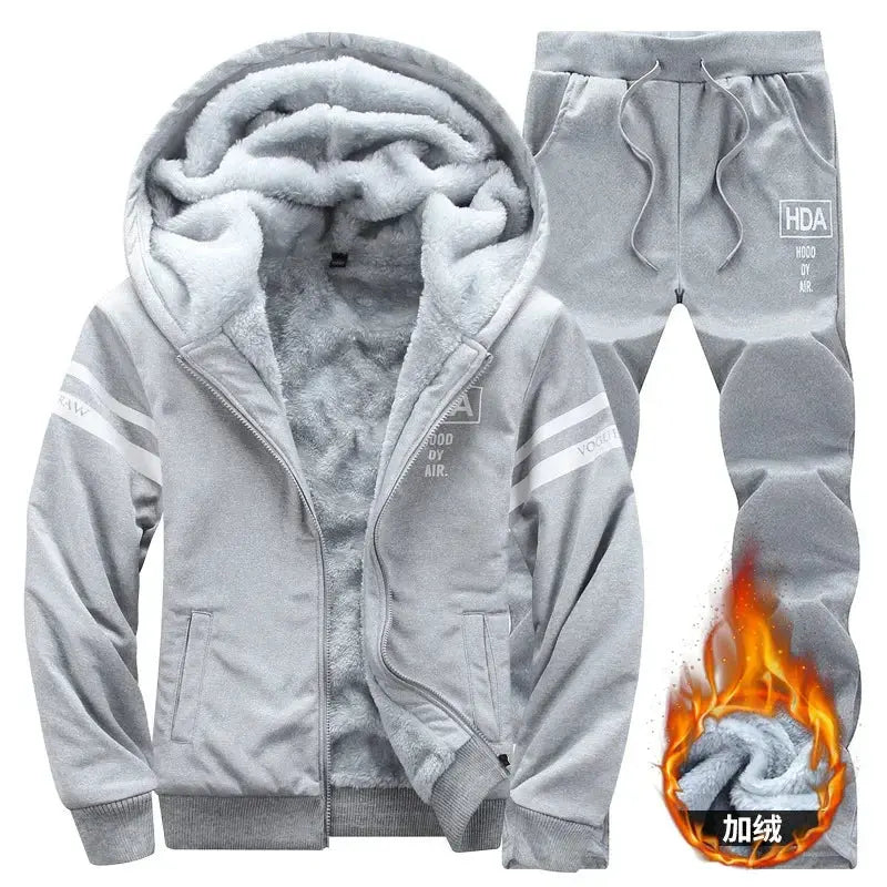 2024 Men's Thicken Warm Tracksuit Set Cardigan Fleece Hood Jacket+Pants Sweatshirts Male 2 Piece Sets Hoodies Suit Coat Big Size Temu