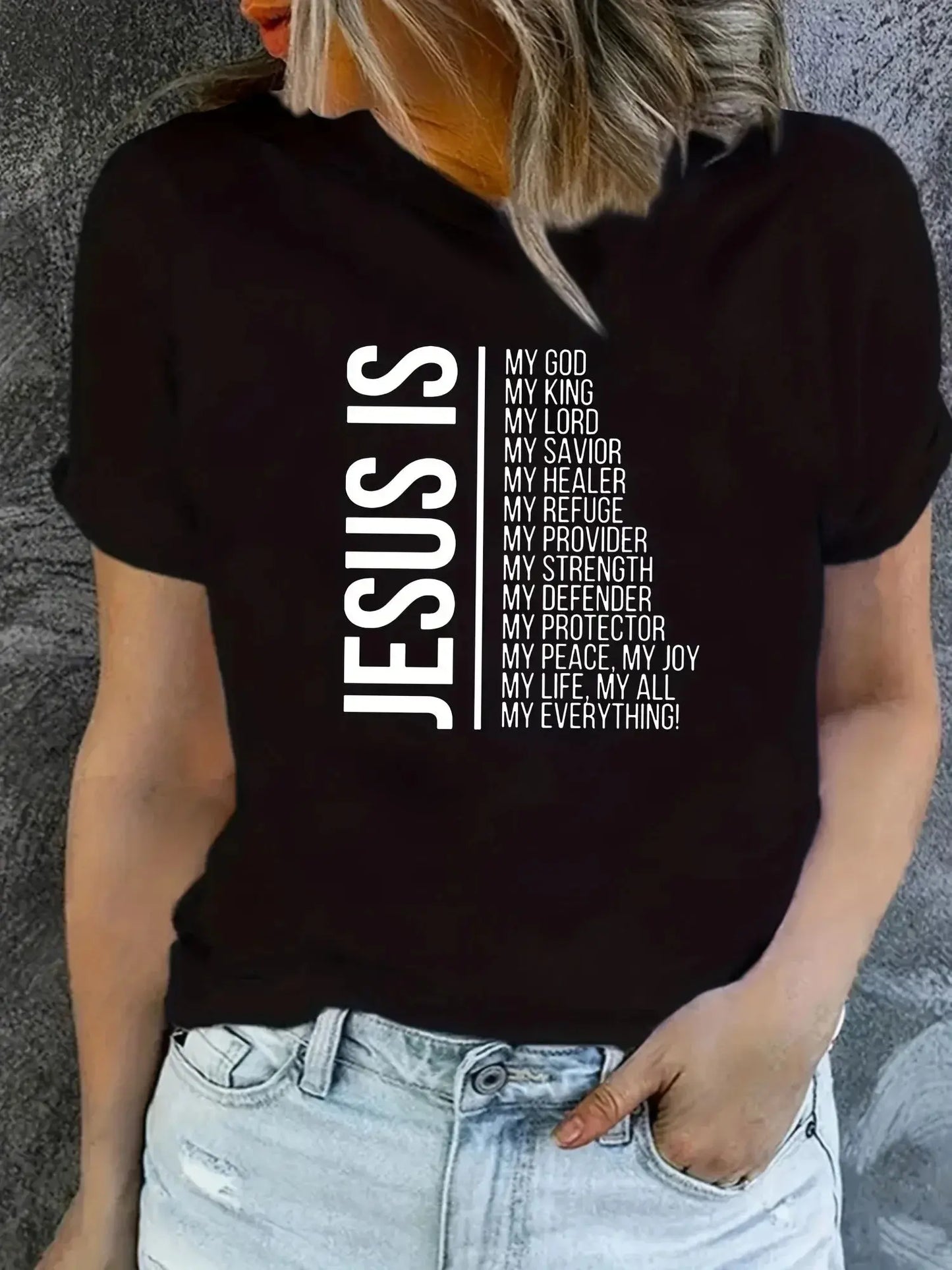 Jesus Is Print Faith Graphic T-Shirt, Short Sleeve Crew Neck Temu