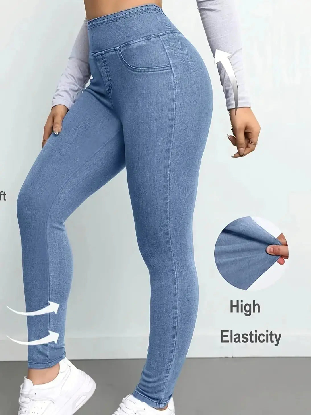 Women's Slim Fit Autumn Leggings with Full Length Denim-Look Floral Print Casual and Comfortable Workout Pants Chic Le'Meek