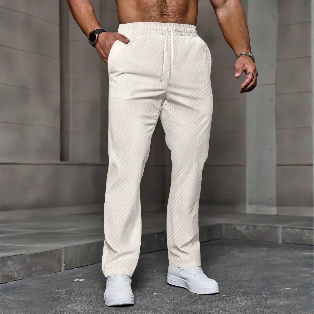 Men's sporty casual trousers, fashionable jacquard elastic waist street pants, solid-color loose all-season pants Chic Le'Meek