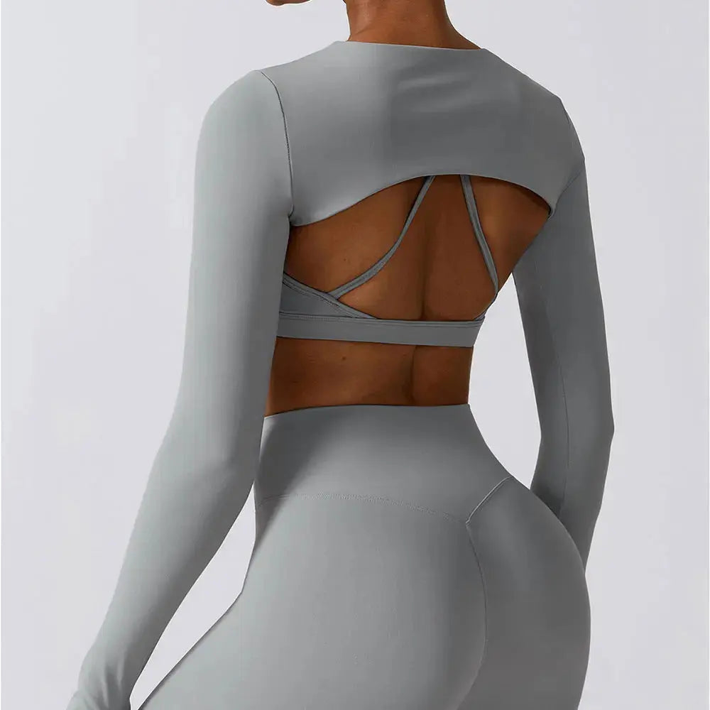 New Sports Camisole Yoga Long Sleeved Shawl Yoga Top Nude Fitness Yop Gym Push Ups Workout Top Running Sports Smock Chic Le'Meek