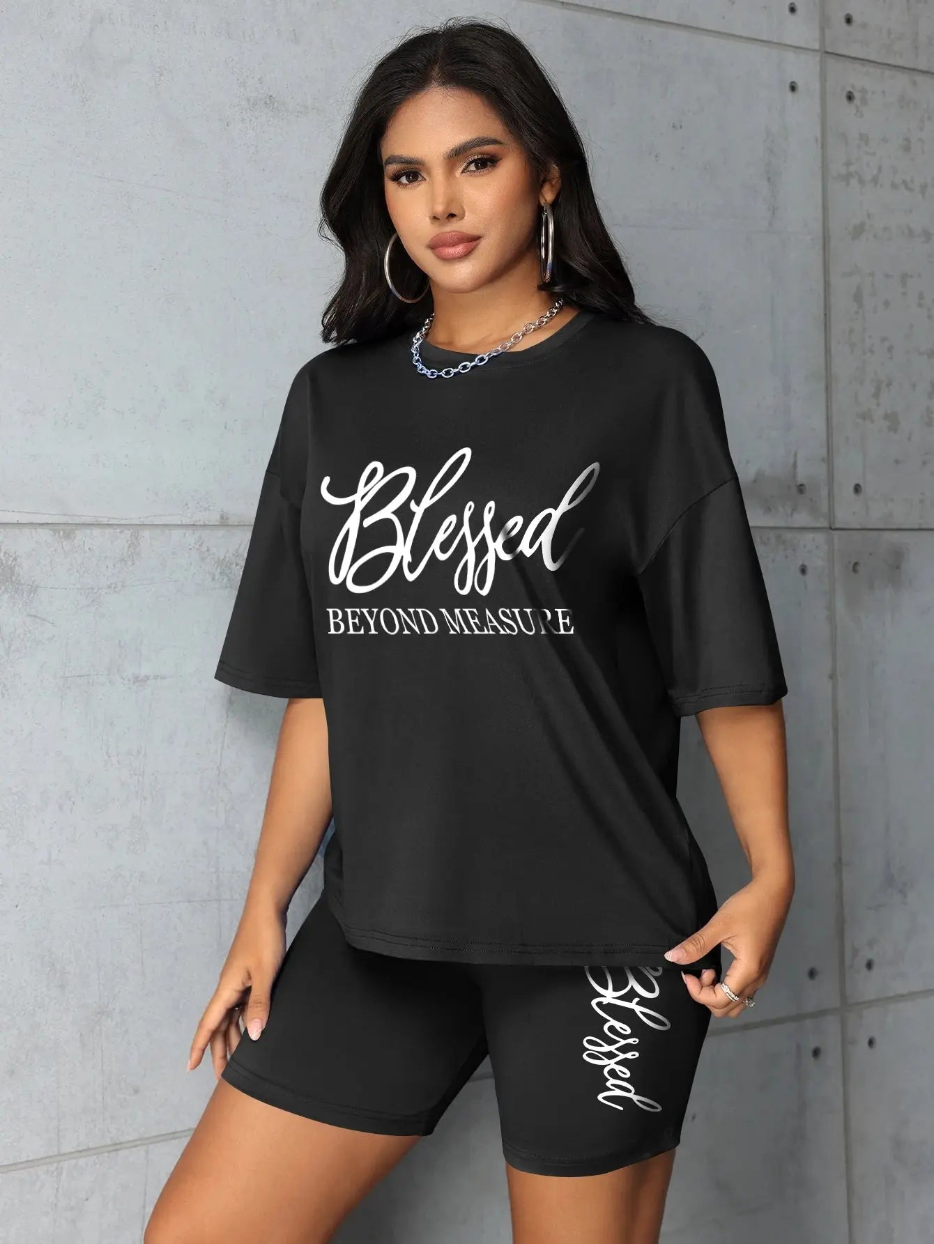 Plus size sets for women Summer 2 pieces Blessed printed offers and liquidation everything cheap elegant women's sets Short sets Chic Le'Meek