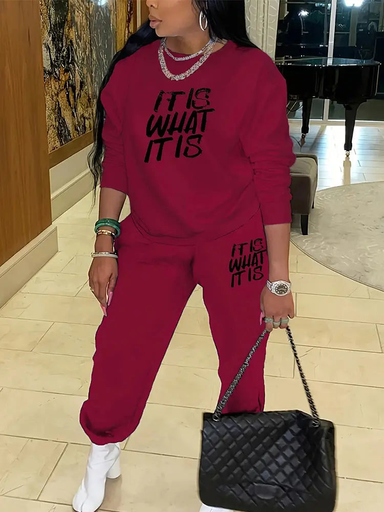 Plus Size Casual Sports Hoodie Two-Piece Set Loose Long Sleeve Chic Le'Meek