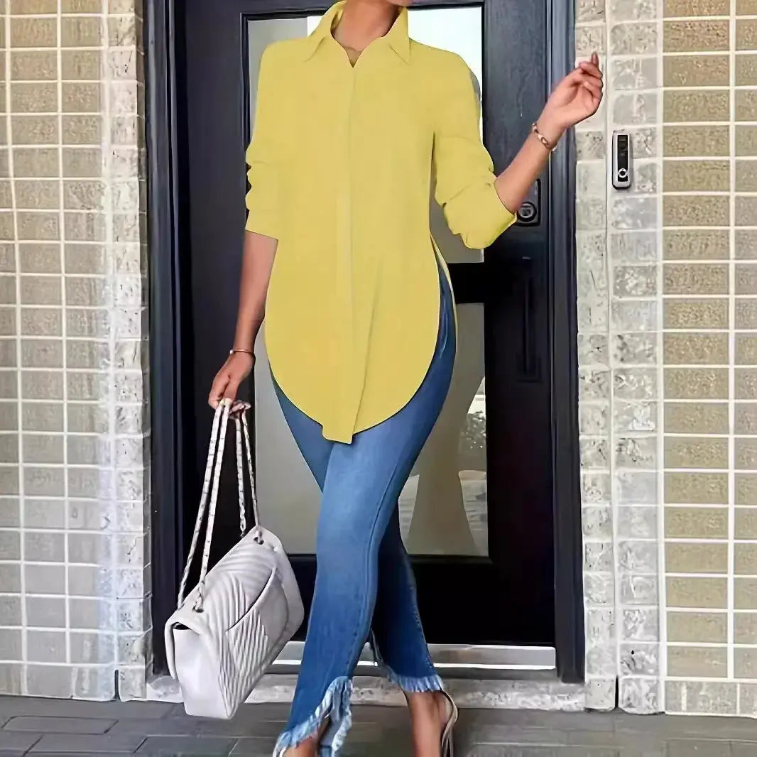 Plus Size Female Blouse 2025 Summer New Women Fashion Solid Color Long Sleeve Shirt Casual Street Wear Loose Fit Simple Cool Top Chic Le'Meek