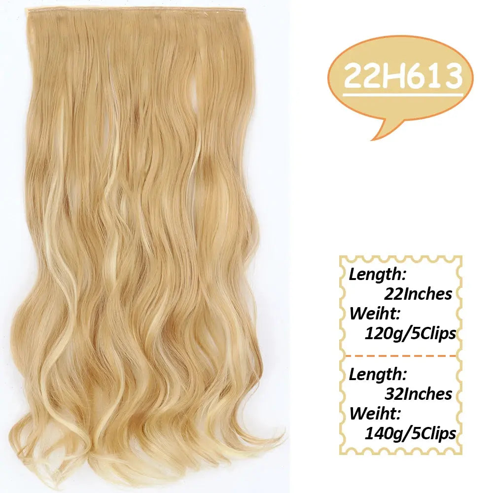 NICESY Synthetic Long Wavy 5 Clips Hair Extensions 22Inch/32Inch Clip On Hair Extensions High Tempreture Fake For Women Chic Le'Meek