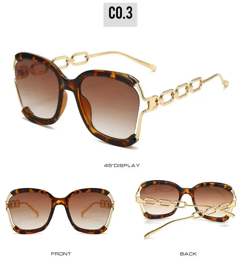 Luxury Square Sunglasses Women UV400 Retro Brand Chain Metal Frame Shades Summer Sun Glasses for Female Temu