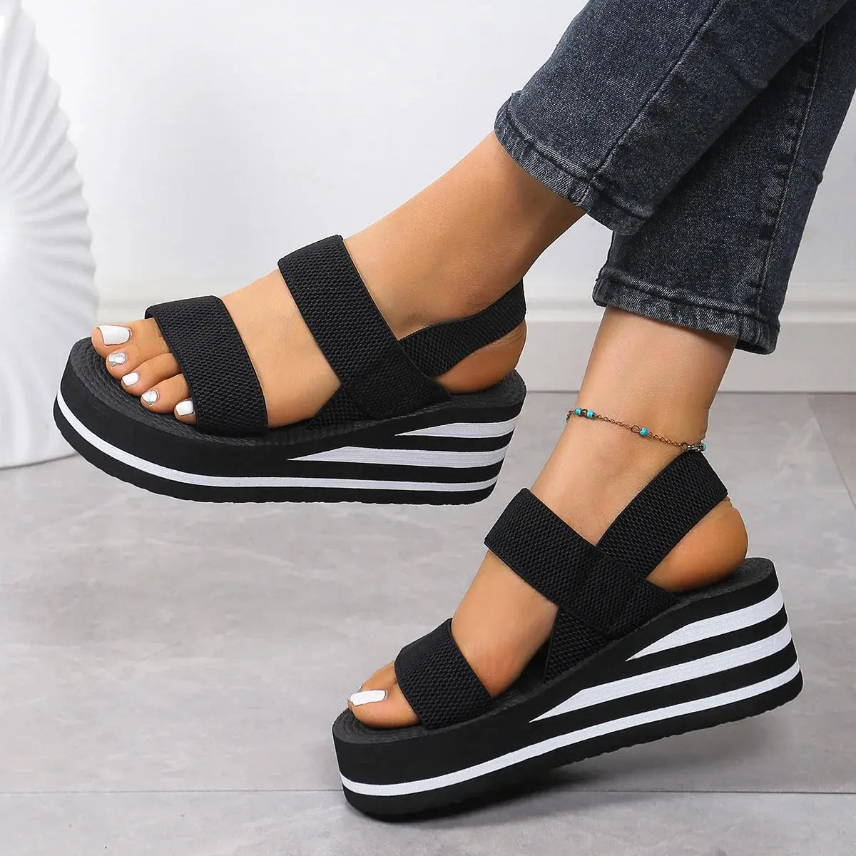 Women Slingback Wedge Sandals Outdoor Summer Lightweight Slides Solid Color Thick Bottom Ladies Slipper Female Roman Sandals AliExpress
