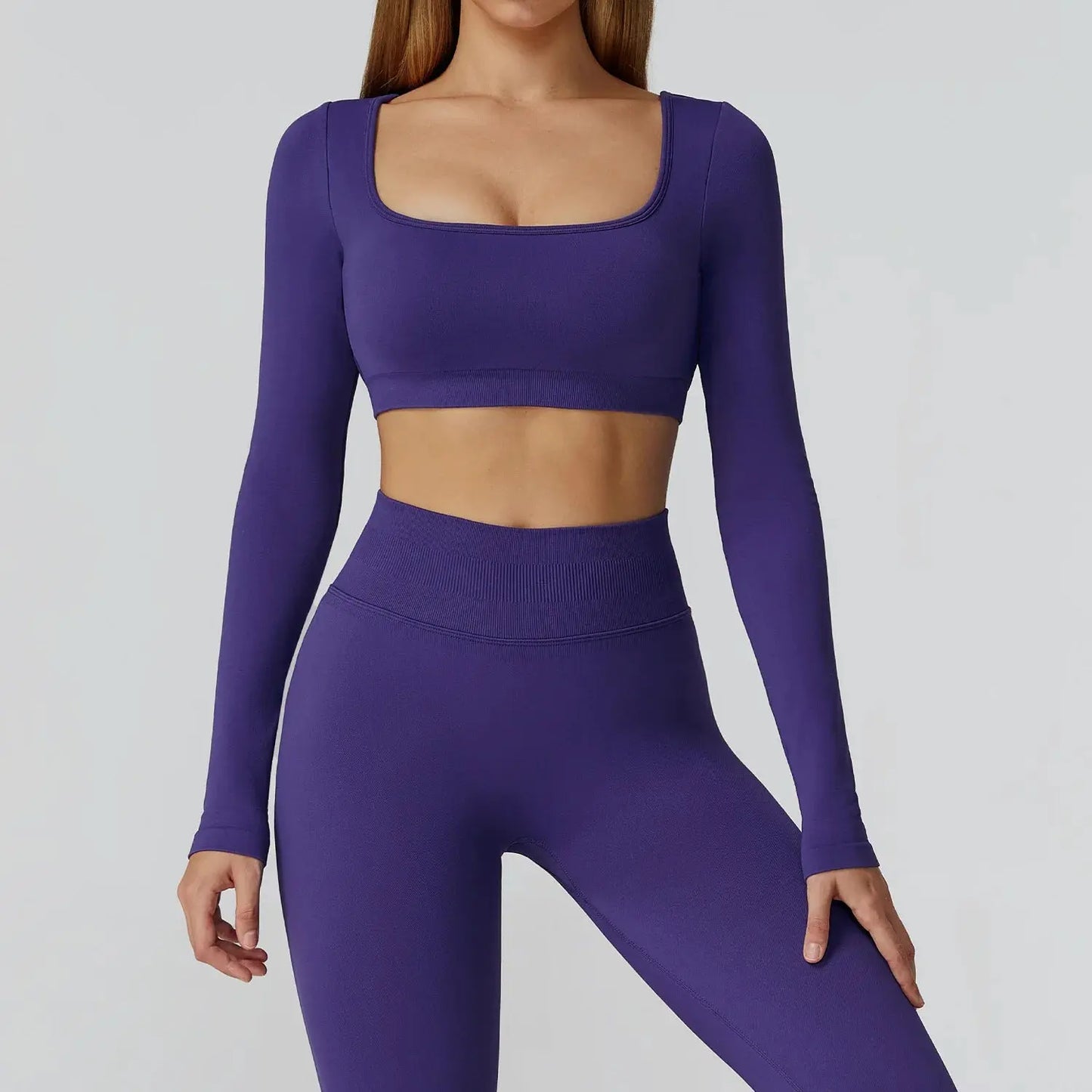 Seamless Casual Quick Dry Sportswear Women Square Neck Gym Top Women Fitness Sports Crop Top Female Long Sleeve Yoga Clothing Chic Le'Meek