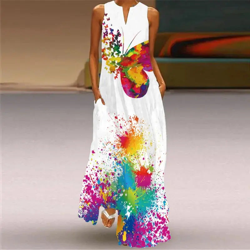 Mask printing Dress Sexy Sleeveless Dress V-Neck Casual Clothing Women Chic Le'Meek