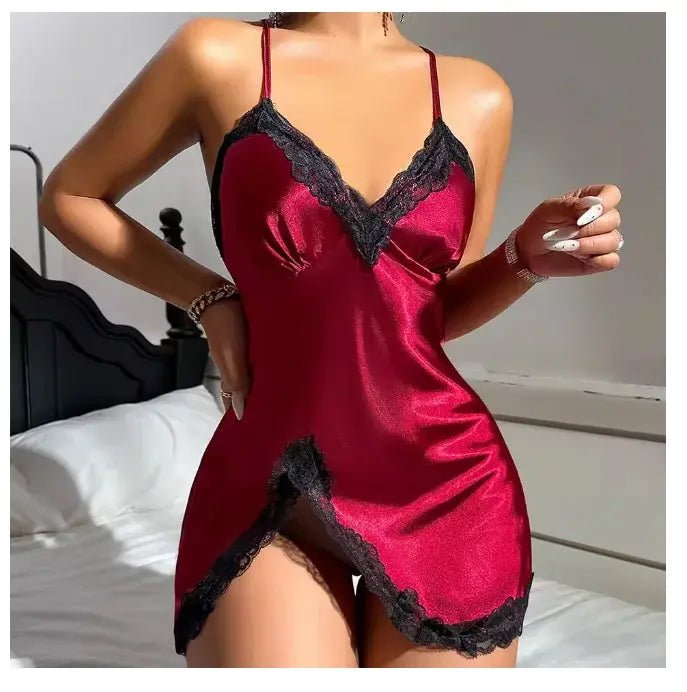Sexy Backless Mini Female Nightgown Lingerie Summer Chemise Sleepwear Suspender Nightdress White Satin Lace Home Wear Loungewear Chic Le'Meek