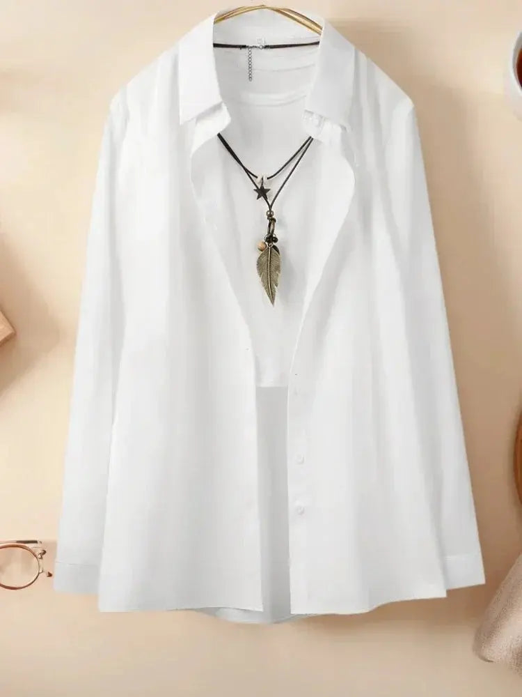 Plus Size Shirts 2025 Summer New Women's Casual Loose Fashion Top Elegant Korean Style Solid Sweet Blouses Single-breasted Lapel Chic Le'Meek
