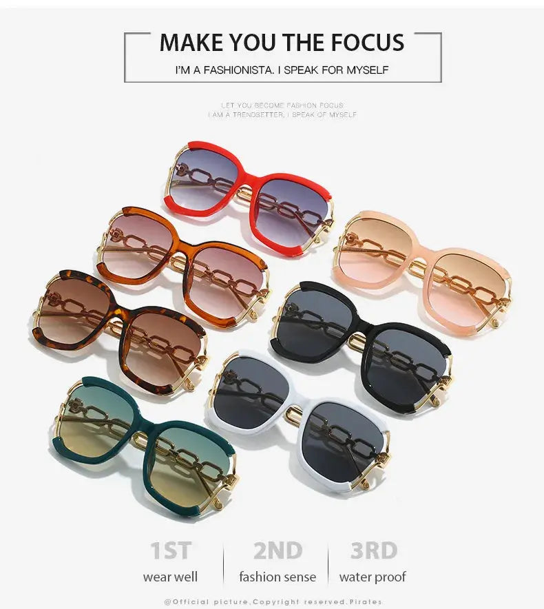 Luxury Square Sunglasses Women UV400 Retro Brand Chain Metal Frame Shades Summer Sun Glasses for Female Temu