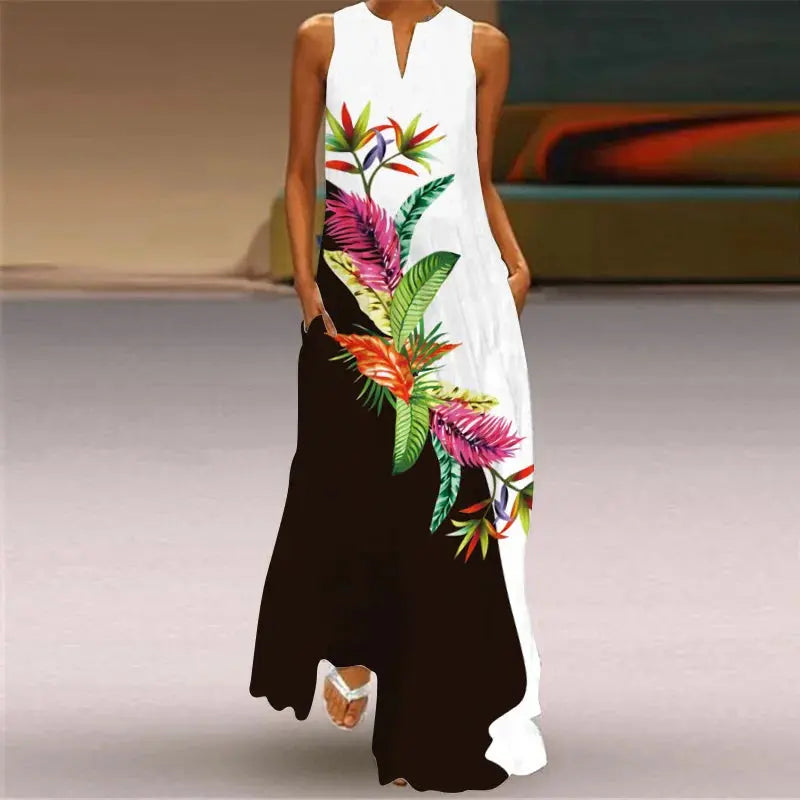 Mask printing Dress Sexy Sleeveless Dress V-Neck Casual Clothing Women Chic Le'Meek