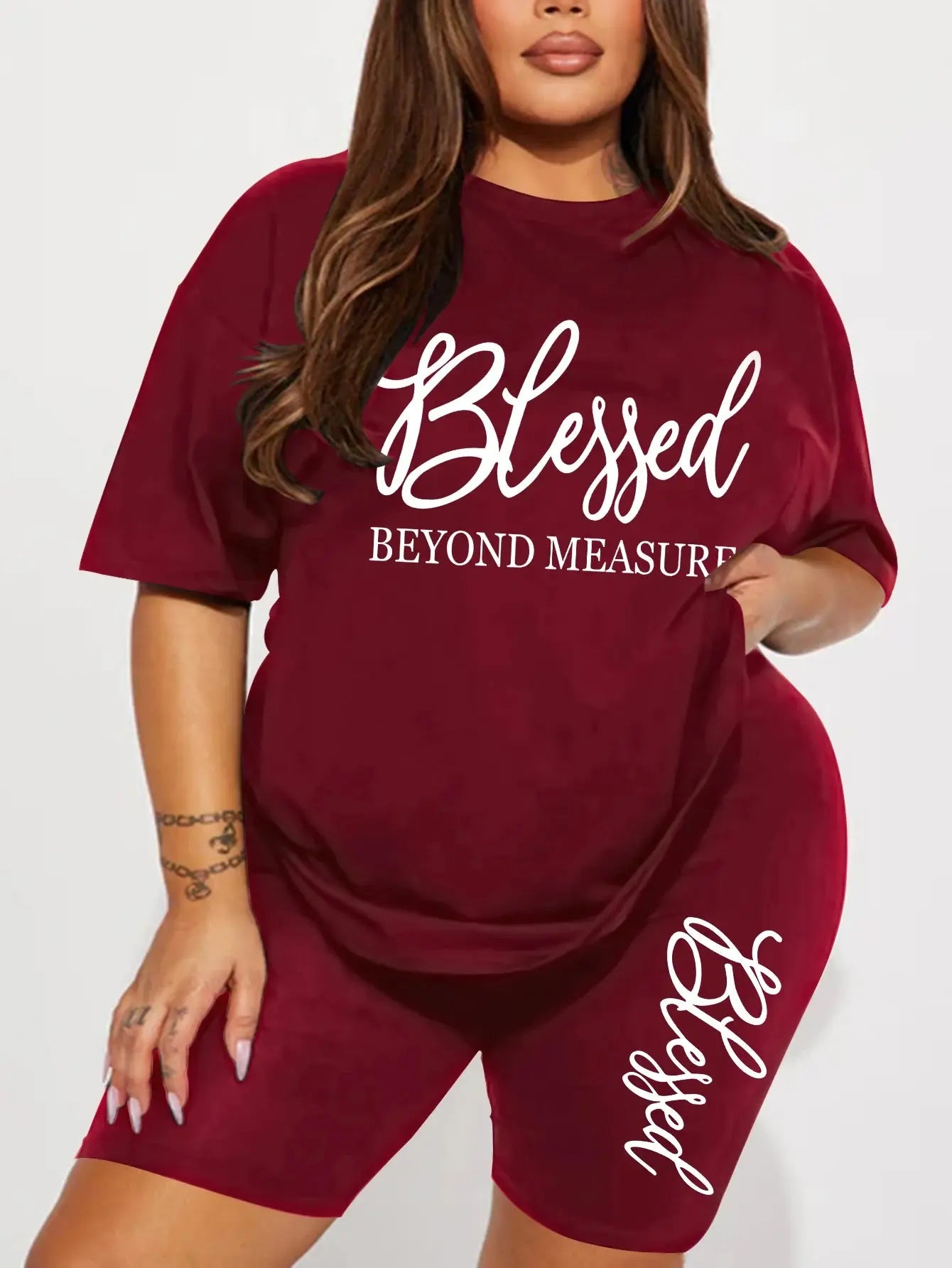 Plus size sets for women Summer 2 pieces Blessed printed offers and liquidation everything cheap elegant women's sets Short sets Chic Le'Meek