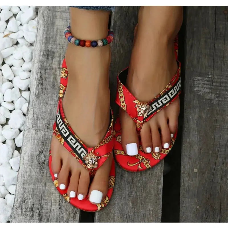 Sexy Flip-Flops Women's Slippers Fashion Fashion Printing Flat Flip-Flops Outdoor Slippers Flat Slippers Women's Large Size 43 AliExpress