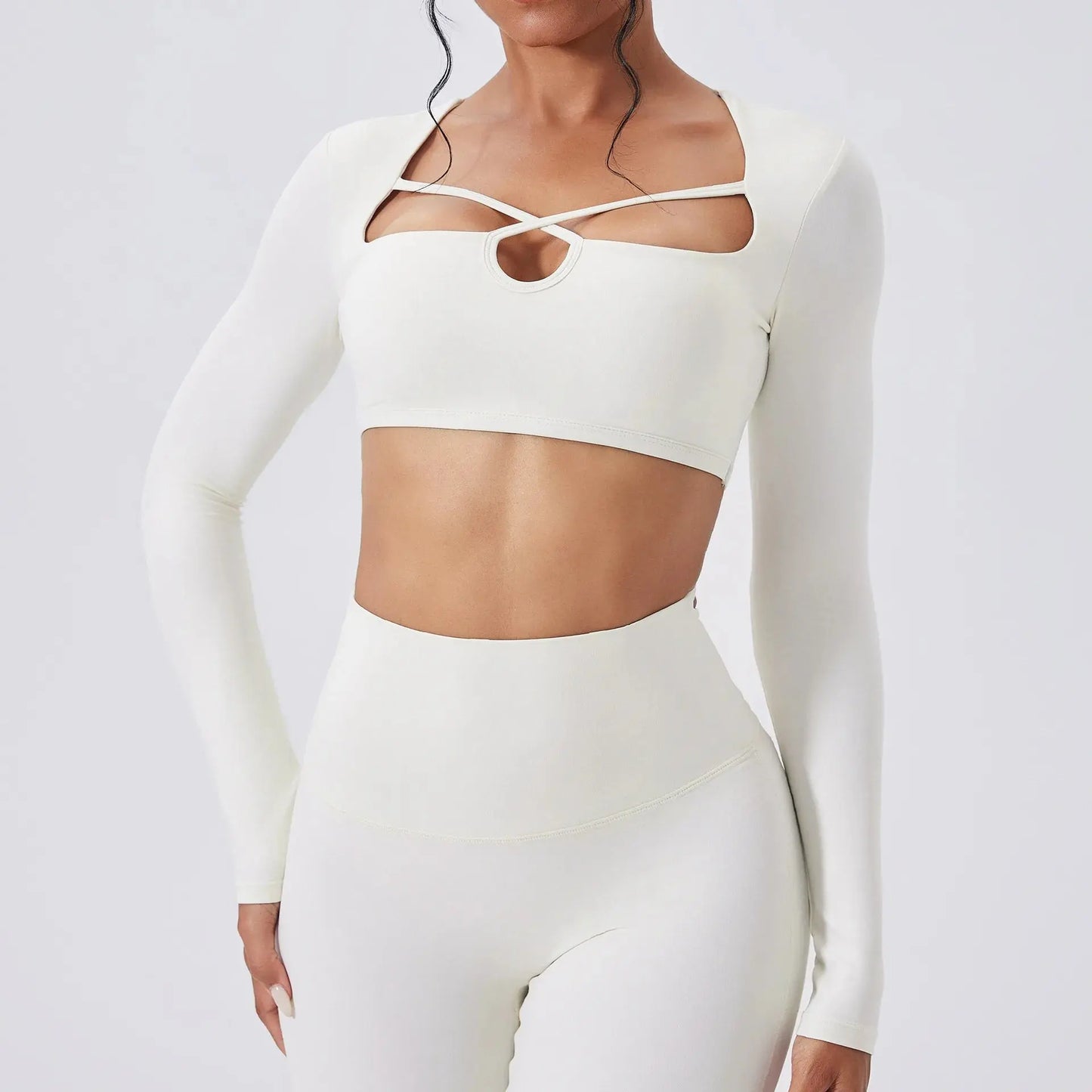 Sexy Square Neck Yoga Top Women Cutout Design Secado Rápido -Transpirable Long Sleeve Fitness Shirt Running Ropa Deportiva Mujer Chic Le'Meek