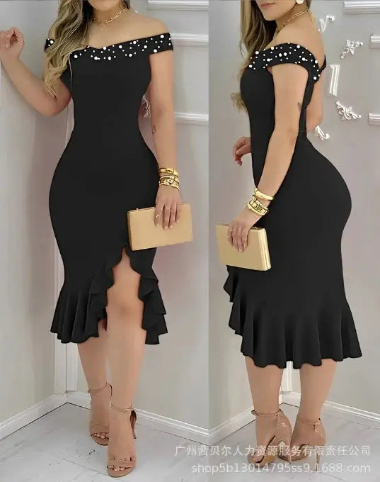 Casual Women's Dresses 2025 Spring Geometric Color Block Print Chic Le'Meek