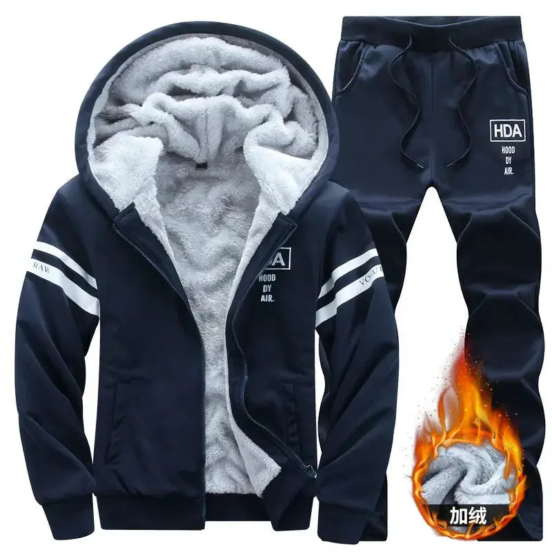 2024 Men's Thicken Warm Tracksuit Set Cardigan Fleece Hood Jacket+Pants Sweatshirts Male 2 Piece Sets Hoodies Suit Coat Big Size Temu