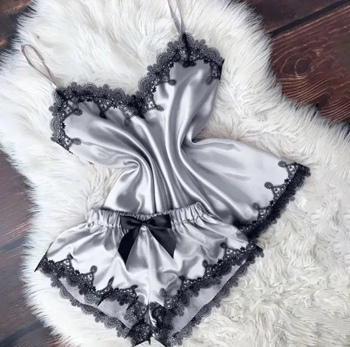 Sexy Lingerie Women Sleep Wear Camisole Bow Shorts V-Neck Top Chic Le'Meek