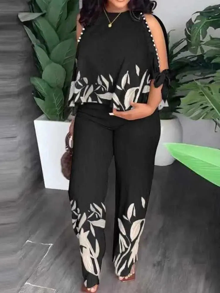 Female Clothing Summer Women Outfit Pearl Off The Shoulder Blouse and Trouser Temu