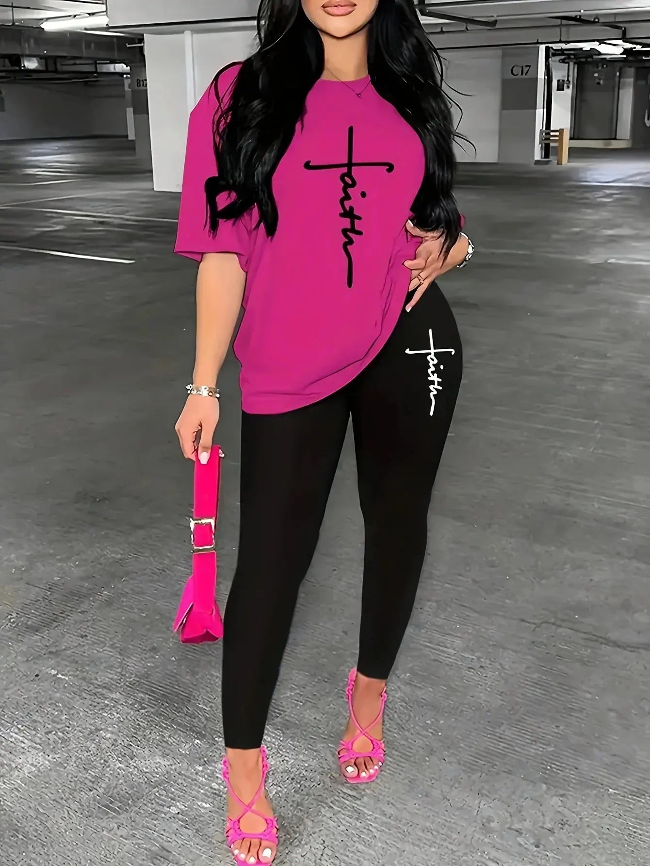 Women's Sports Outfit Plus Size Letter Print Black Short Sleeve T-shirt Temu