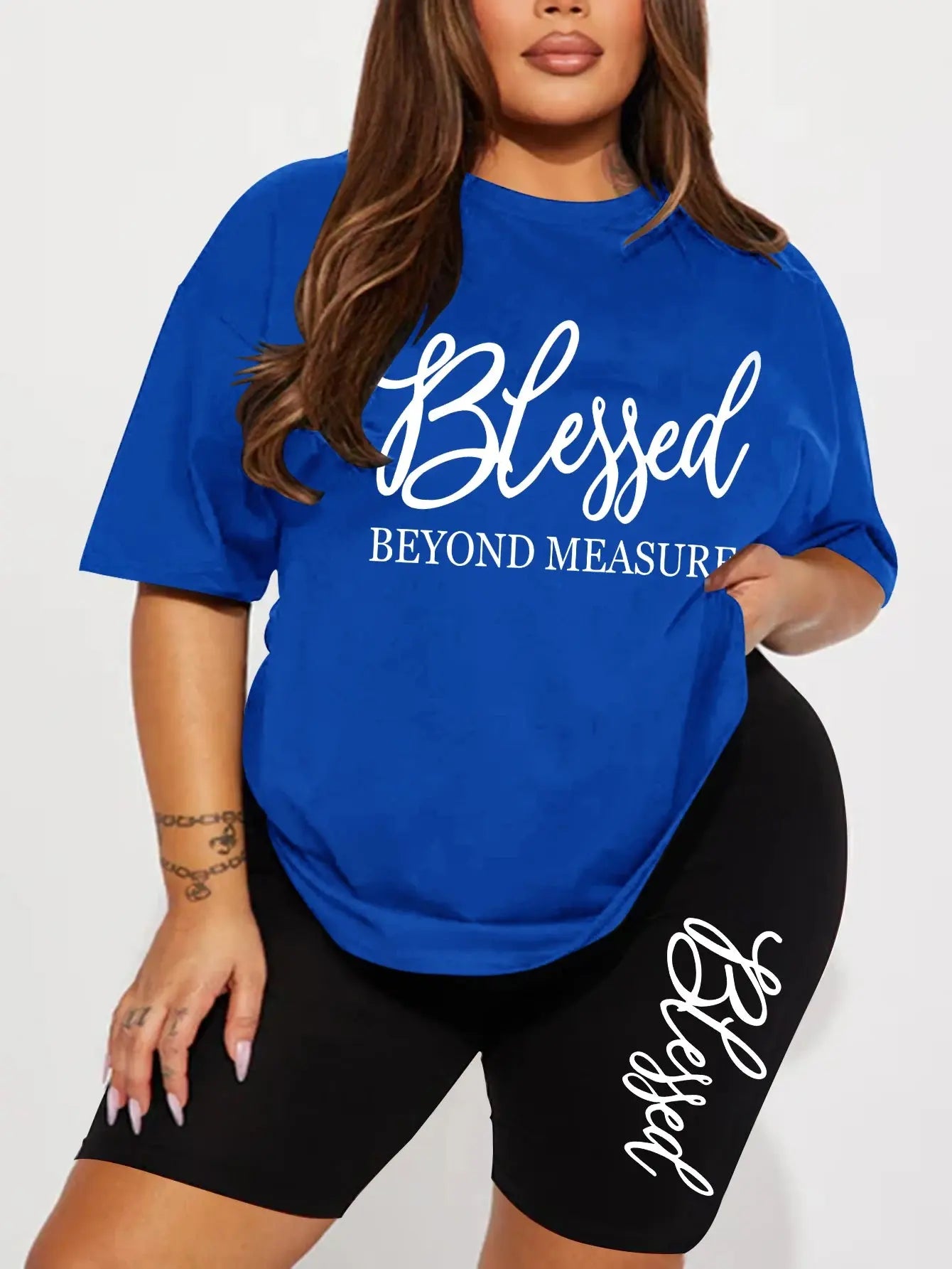 Plus size sets for women Summer 2 pieces Blessed printed offers and liquidation everything cheap elegant women's sets Short sets Chic Le'Meek
