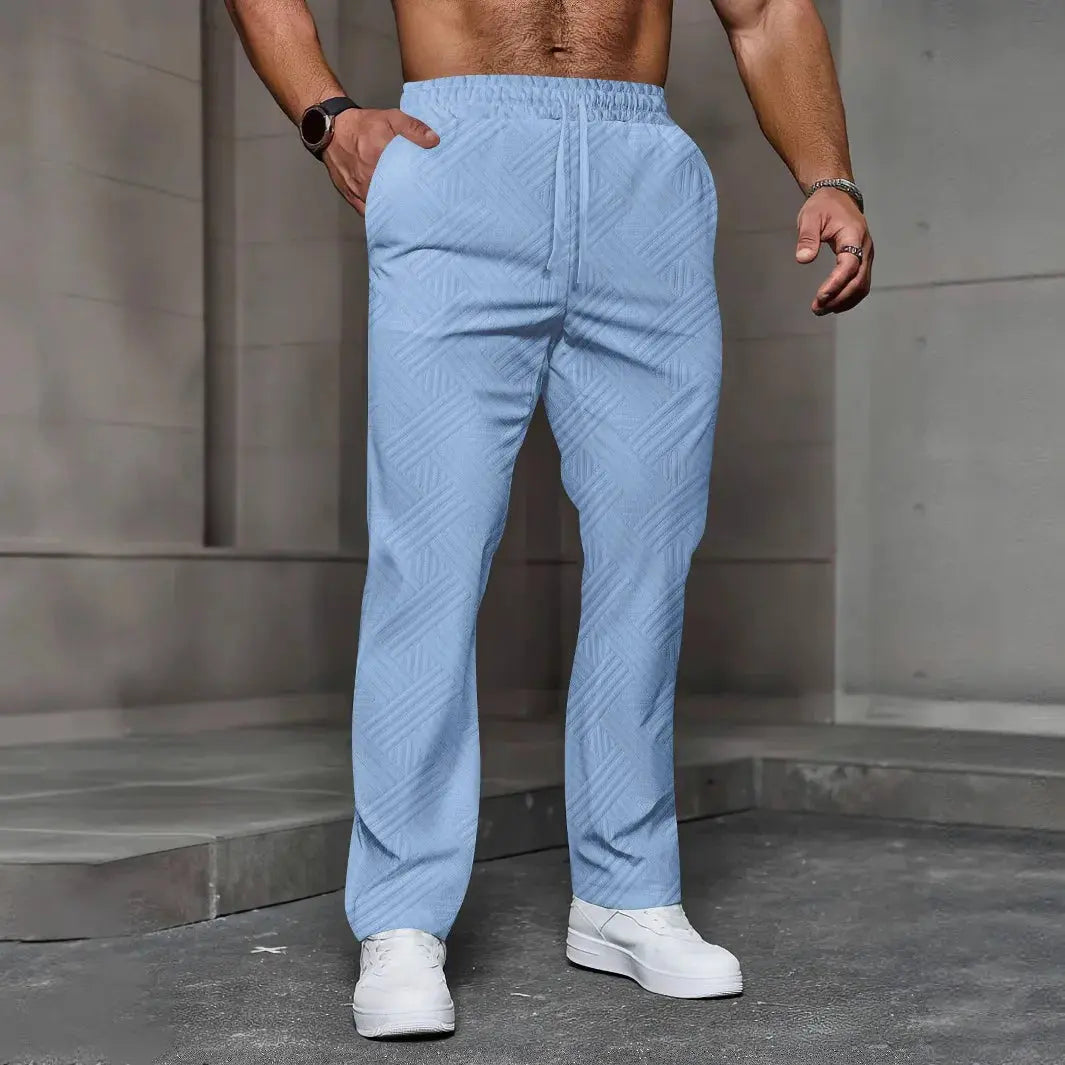 Men's sporty casual trousers, fashionable jacquard elastic waist street pants, solid-color loose all-season pants Chic Le'Meek