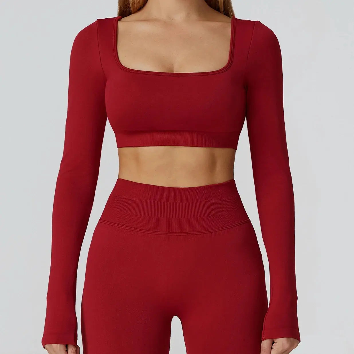 New Sexy Back Hollow Out Long Sleeve Yoga Shirts Square Neck Quick Dry Running Tops Tight Slimming Gym Fitness T-Shirt With Pads Chic Le'Meek