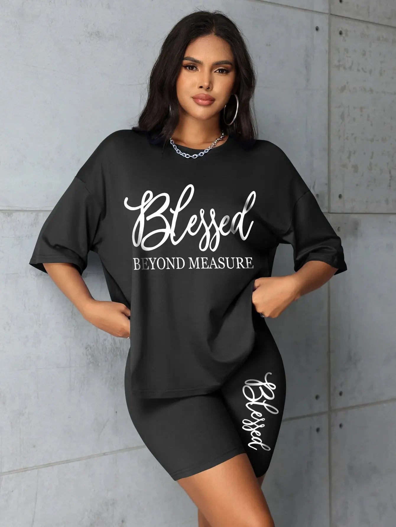 Plus size sets for women Summer 2 pieces Blessed printed offers and liquidation everything cheap elegant women's sets Short sets Chic Le'Meek