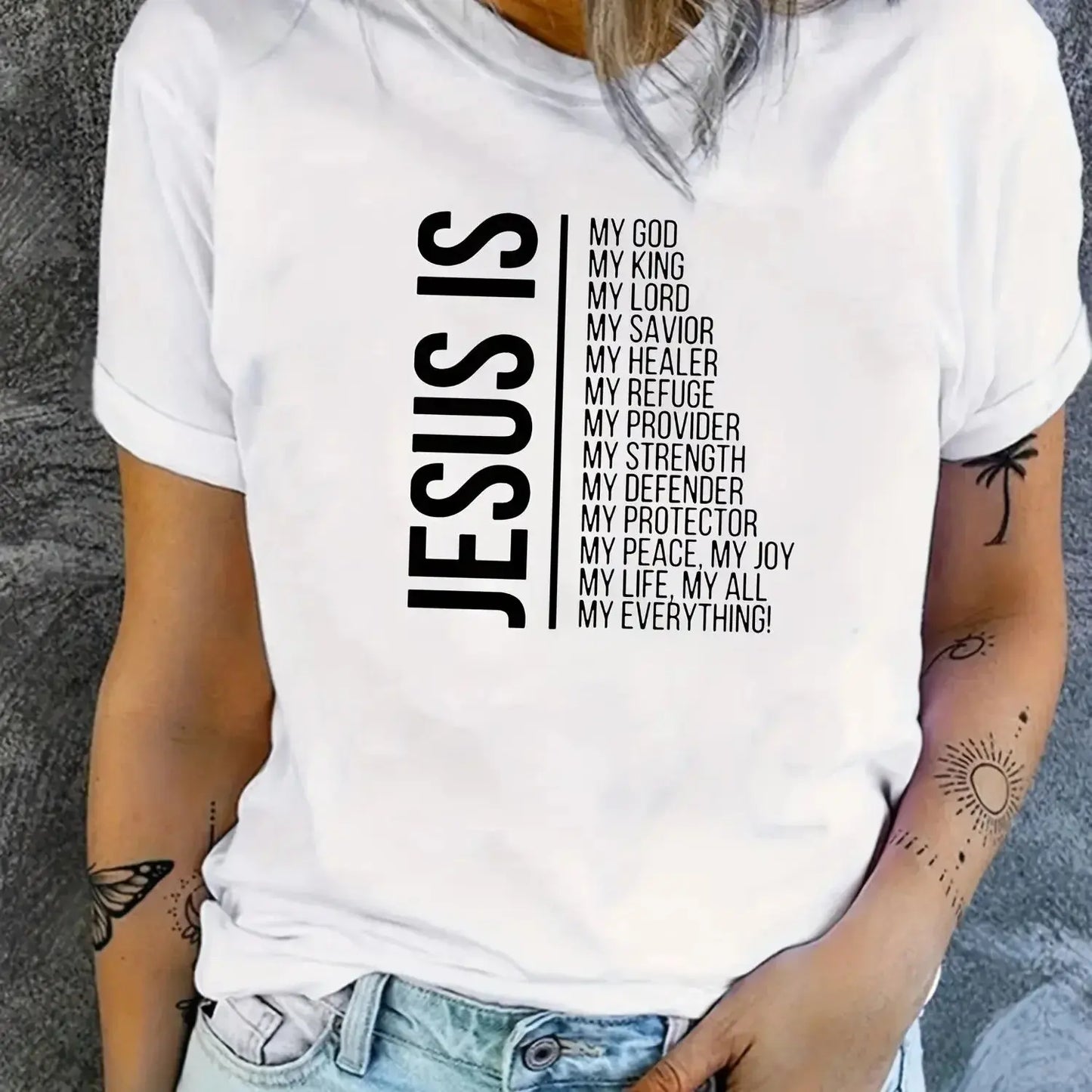 Jesus Is Print Faith Graphic T-Shirt, Short Sleeve Crew Neck Temu