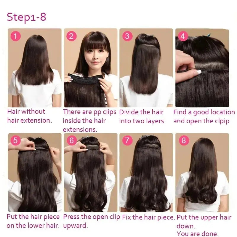 14-40 Inch Long Curly Hair Synthetic Wig Extension Clip Hair Big Wave 5 Clips Invisible Seamless Heat-Resistant Women's Temu