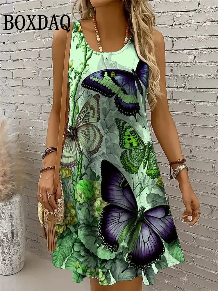 Dresses For Women 2025 Women Vacation Beach Summer Vest Butterfly Flowers Chic Le'Meek