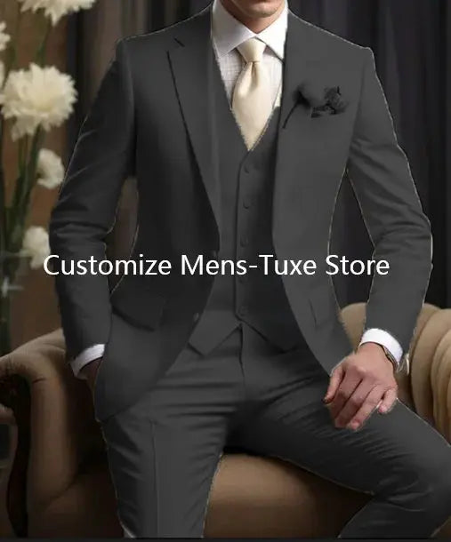 Elegant Wedding Men's Suits Blazer Slim Fit 3 Pcs Jacket Pants Vest Luxury Costume Homme Formal Party Male Clothing Chic Le'Meek