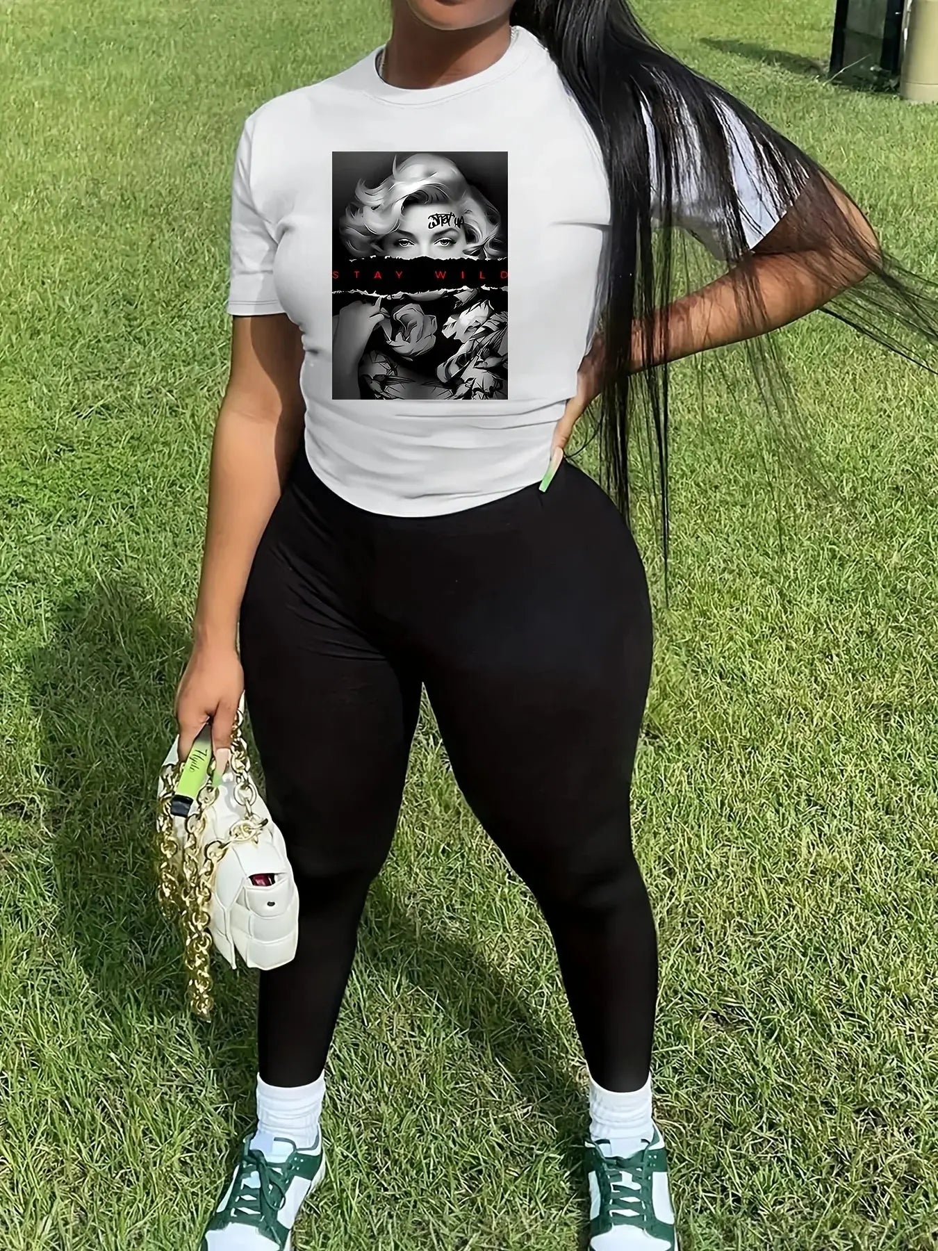 Women's Sports Outfit Plus Size Letter Print Black Short Sleeve T-shirt Temu