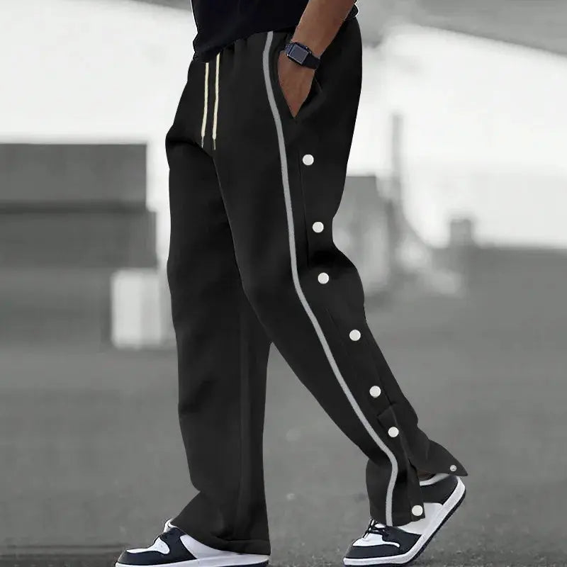 Spring and Autumn Men's Fashionable high street style button-up comfortable casual drawstring wide-leg trousers Chic Le'Meek