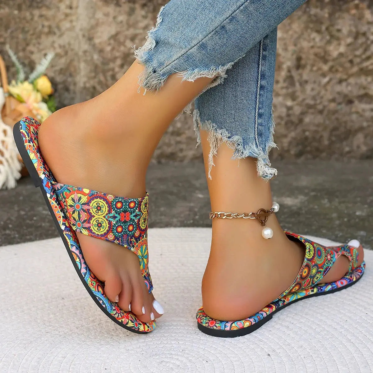Women Slippers Bohemian Flower Pattern Sandals Casual Lightweight Shoes Flip Flops Fashion Big Size Slippers Home Slides Women AliExpress