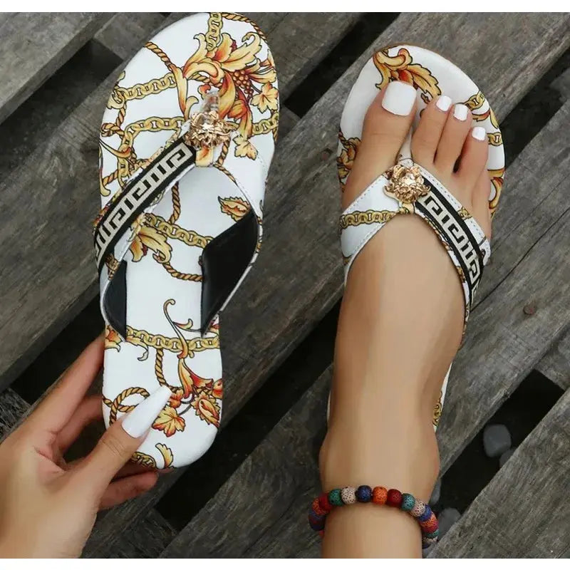 Sexy Flip-Flops Women's Slippers Fashion Fashion Printing Flat Flip-Flops Outdoor Slippers Flat Slippers Women's Large Size 43 AliExpress