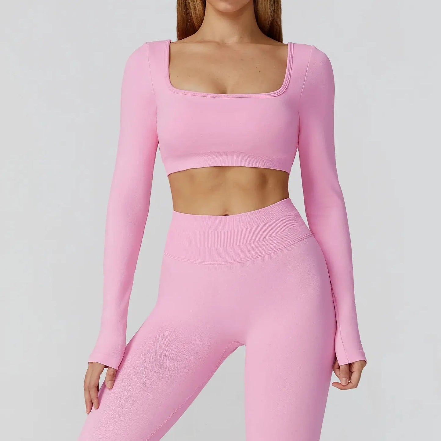 Seamless Casual Quick Dry Sportswear Women Square Neck Gym Top Women Fitness Sports Crop Top Female Long Sleeve Yoga Clothing Chic Le'Meek