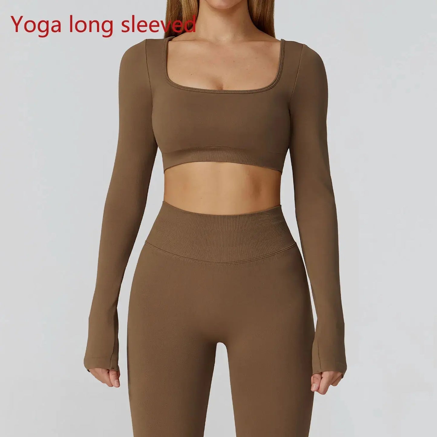 Seamless Casual Quick Dry Sportswear Women Square Neck Gym Top Women Fitness Sports Crop Top Female Long Sleeve Yoga Clothing Chic Le'Meek