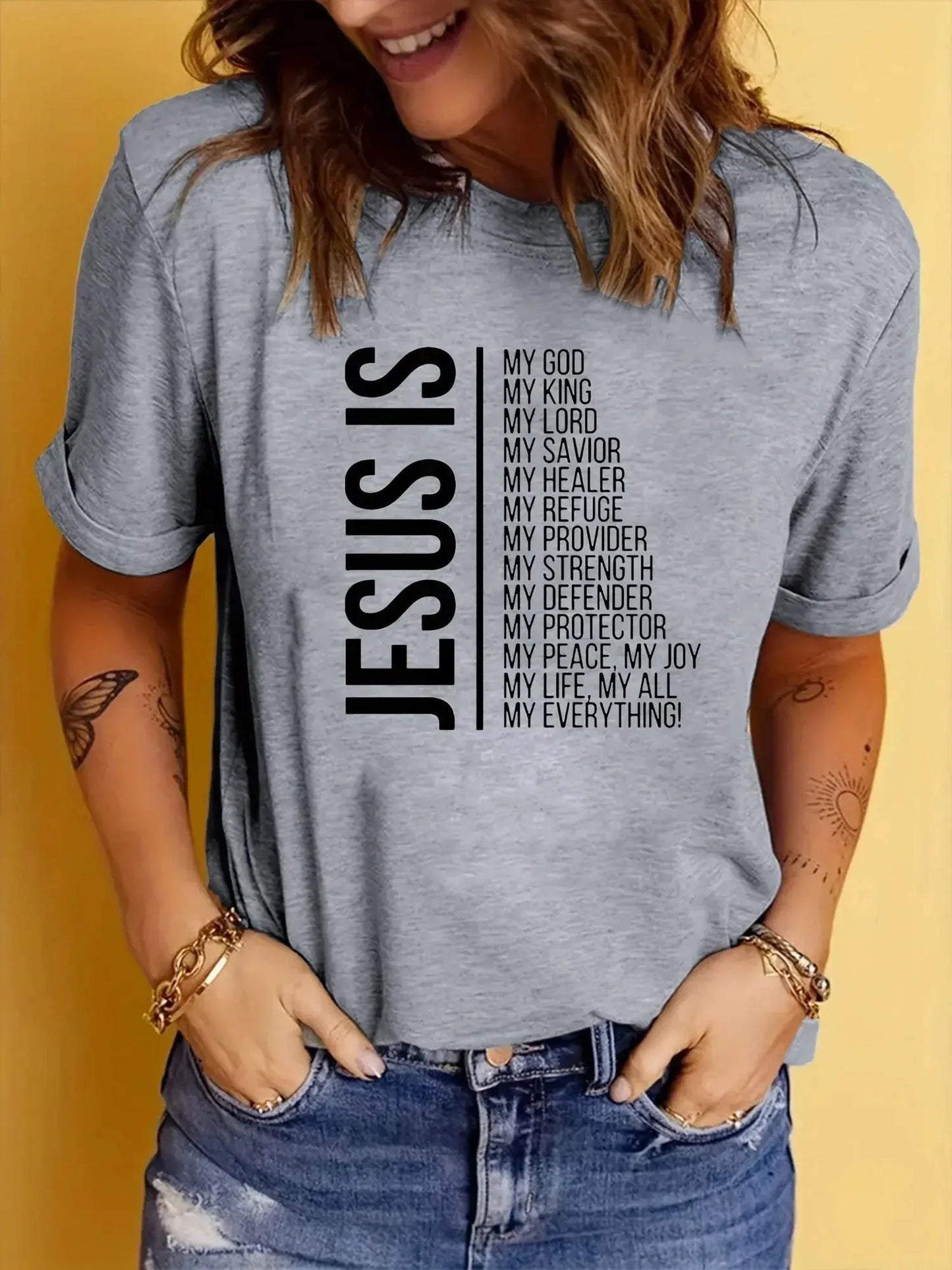 Jesus Is Print Faith Graphic T-Shirt, Short Sleeve Crew Neck Temu