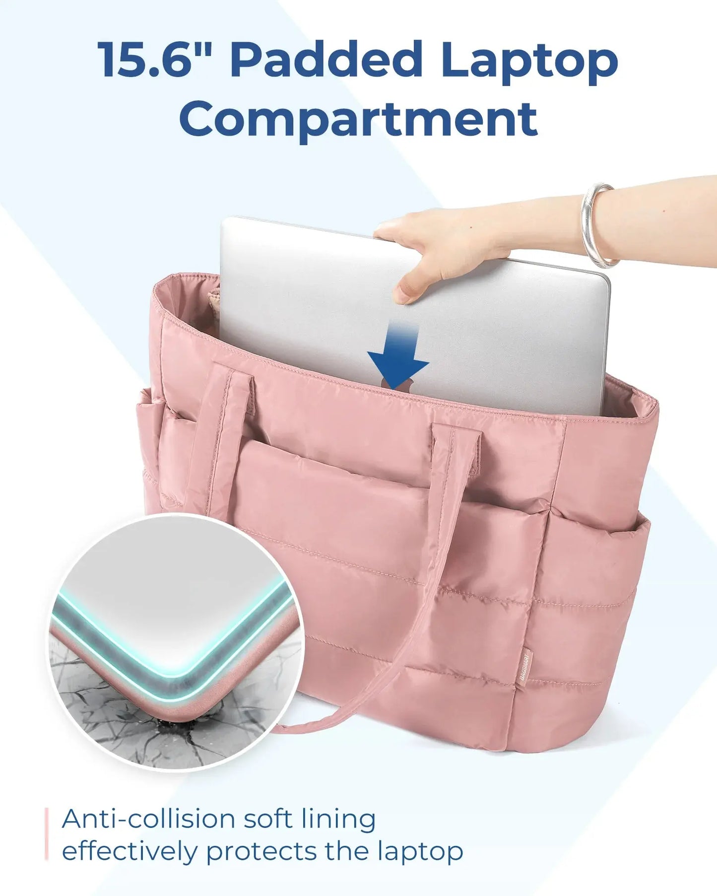 BAGSMART The Bubble Tote Bag Cotton Padded Female Quilting Puffy Shoulder Shopper Purse Simple Daily Handbag Women's Bags Temu