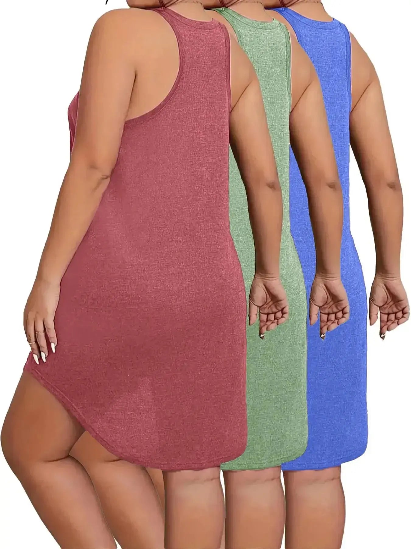 Plus Size 1XL-5XL Women Summer Casual 3-pieces Solid Dress Women Fashion Scoop Relaxed Fit Sleeveless Basic Loungewear Dress Chic Le'Meek