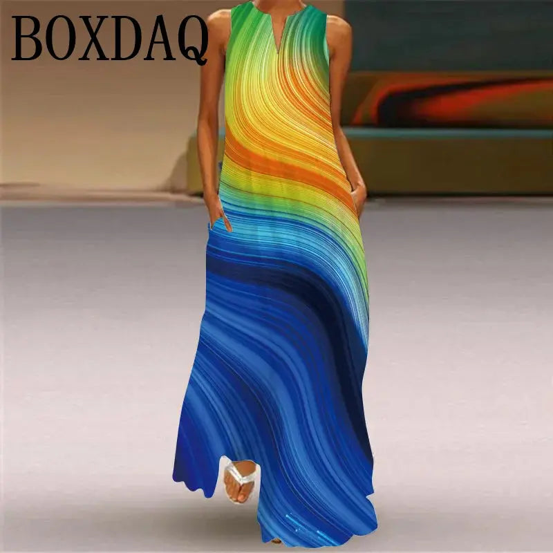 Elegant Women's Maxi Dress Summer Retro Women Face Print Evening Party Long Dress V-neck Sexy Sleeveless Dresses Y2k Vestidos Chic Le'Meek